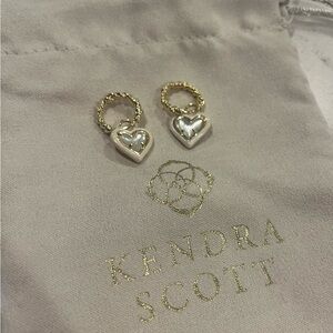 Kendra Scott Heart Gold Enamel Frame Huggie Earrings in Ivory
